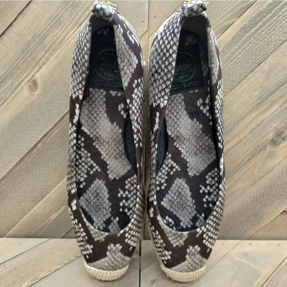 Tory Burch Heather‎ Animal Print Espadrilles Women's Size 7 Grey Black Tan Shoes